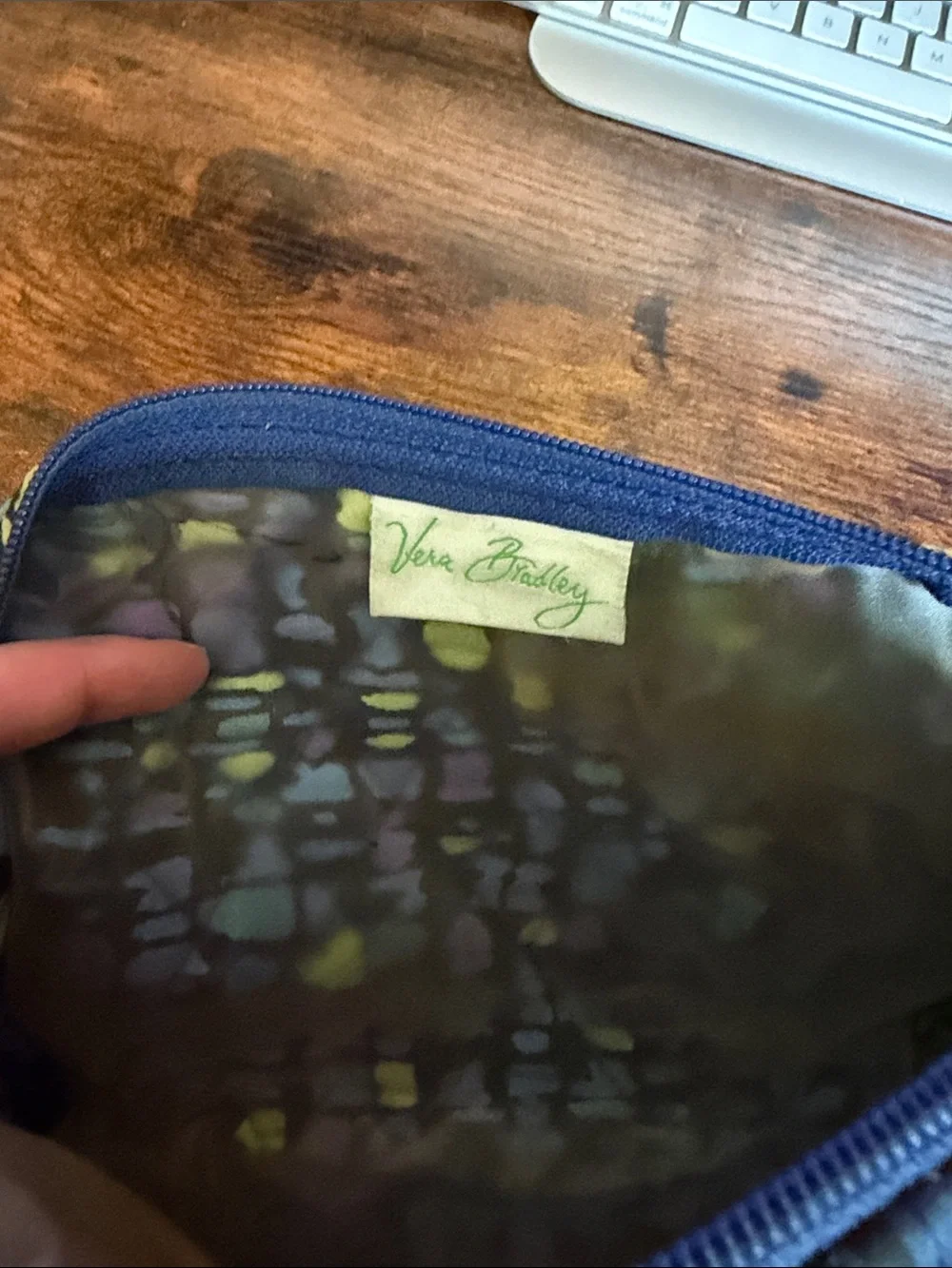 Vera Bradley Navy Quilted Floral Cosmetic Case with Pastel Accents